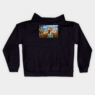 Beautiful woman farmer in the cornfield Kids Hoodie